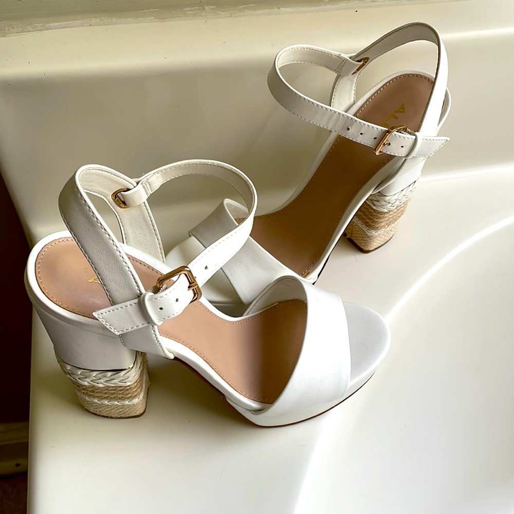 Aldo Calithradia White Block Heel Sandal